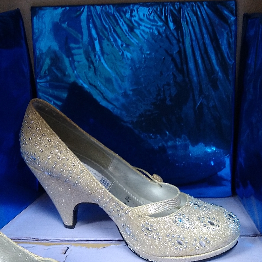 Via Eleganxxia  3 1/2 in high hills. Rine Stone off white elegant/wedding shoes.